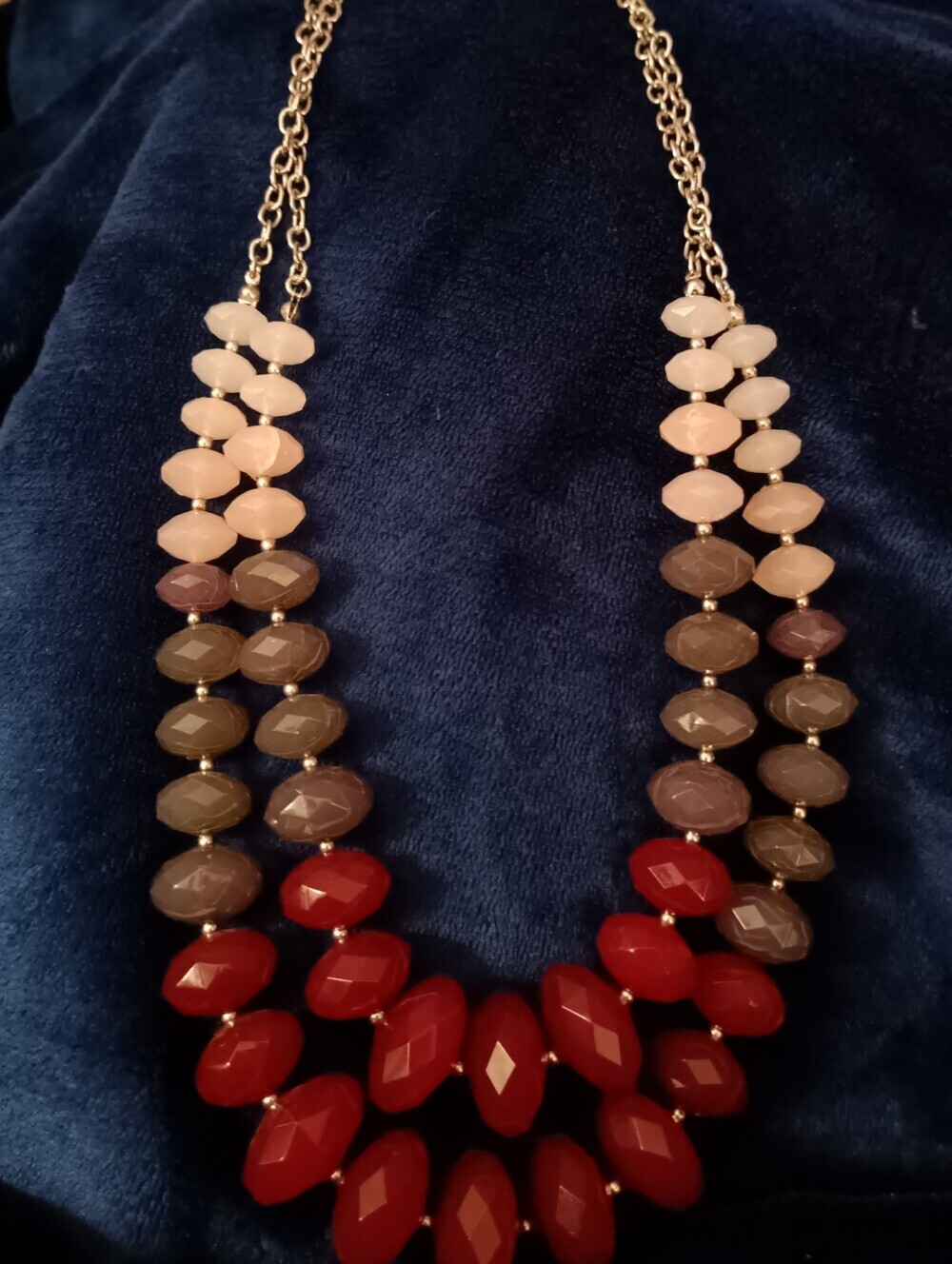 Multicolor Beaded Statement Necklace - Red, Taupe & Blush